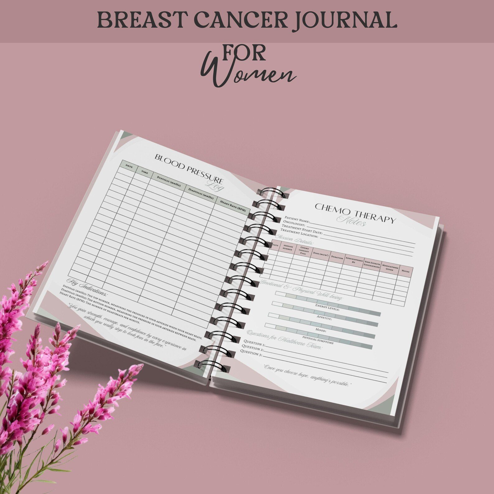 Breast Cancer Journal for Women, Digital Cancer Patient Journal, Cancer Patient Gift - Image 2