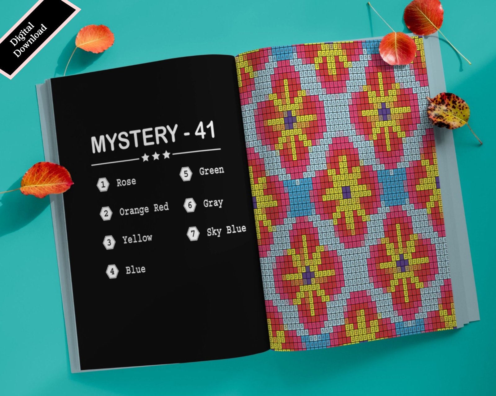 Mystery Mosaic Color by Number Book for Adults – Flowers & Patterns | Relaxing Coloring Book | Hidden Image Puzzle | Color by Numbers Art Gift - Image 4