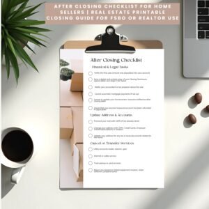 After Closing Checklist for Home Sellers | Real Estate Printable Closing Guide for FSBO or Realtor Use
