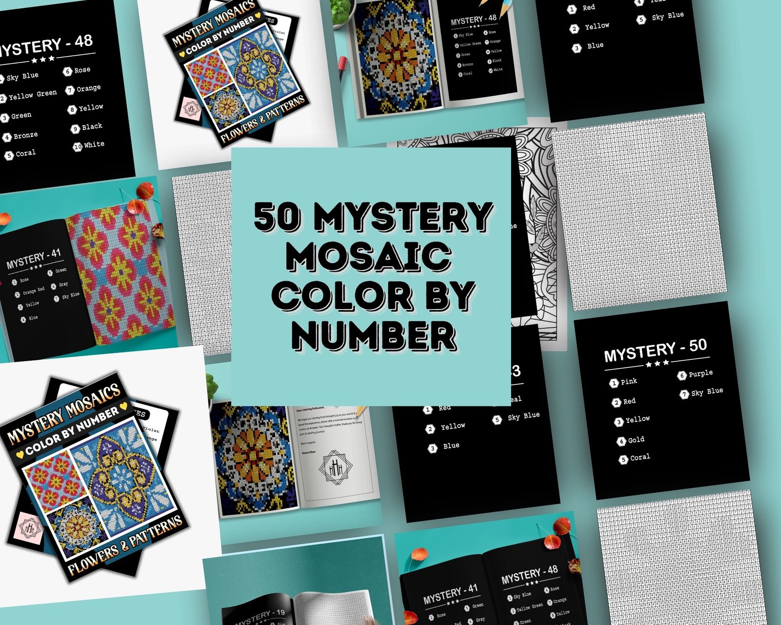 Mystery Mosaic Color by Number Book for Adults – Flowers & Patterns | Relaxing Coloring Book | Hidden Image Puzzle | Color by Numbers Art Gift - Image 8