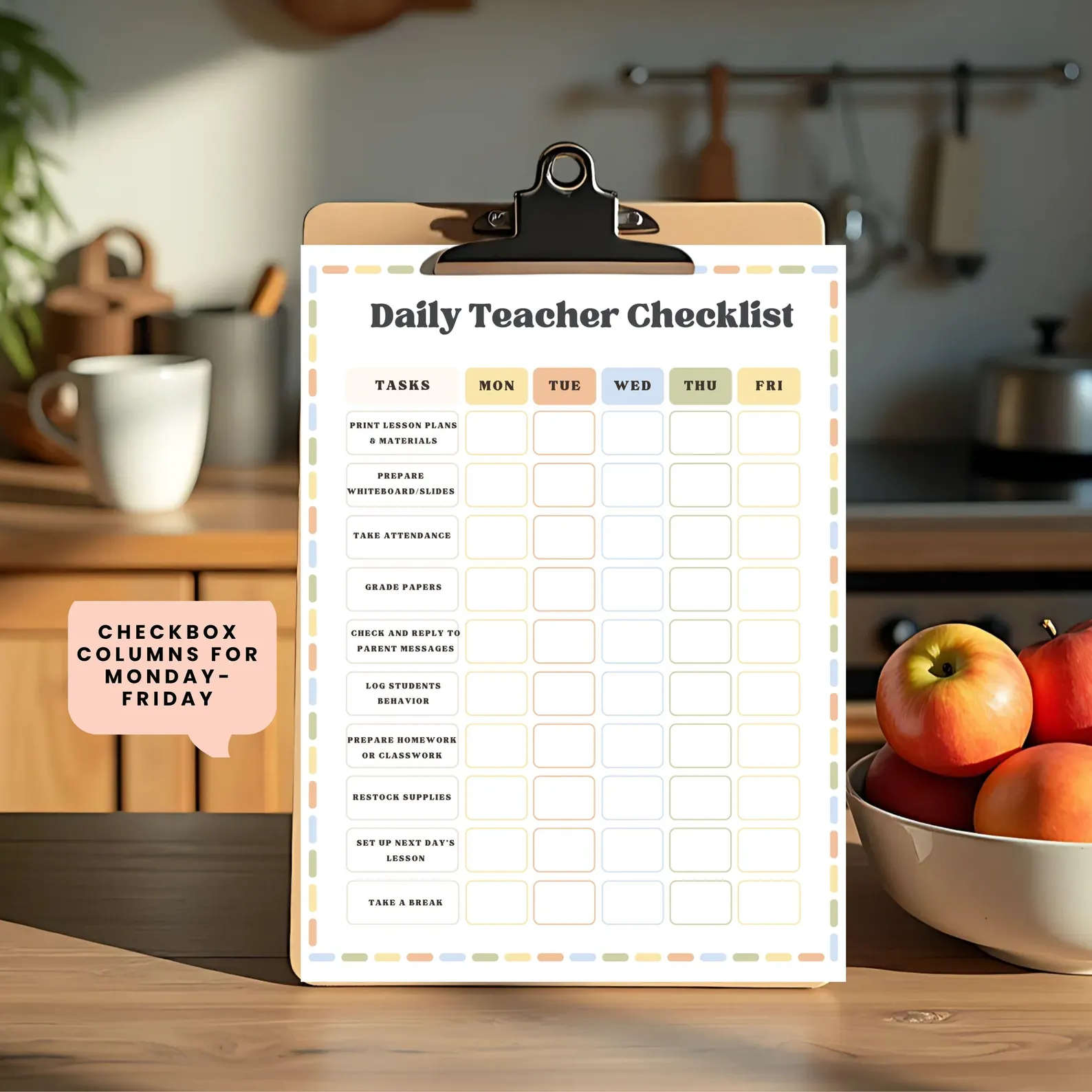 Teacher Daily Checklist |  Teacher Checklist Printable,