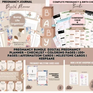 Comprehensive Digital Pregnancy Planner Bundle: Printable Checklists, Trackers, and New Mom Essentials