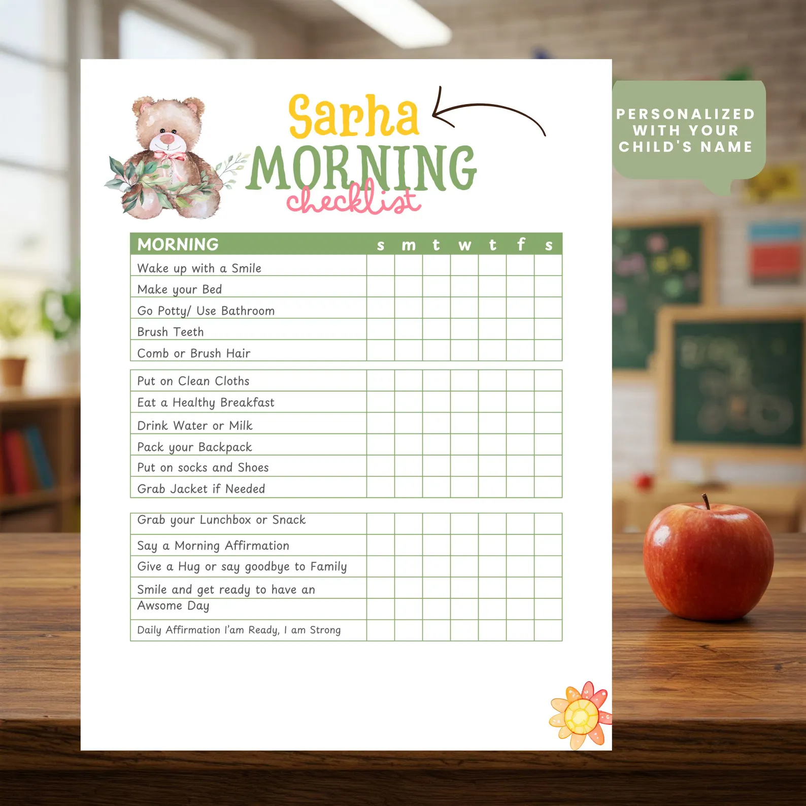 Personalized Kids Daily Checklist: Morning, Bedtime Routine (Printable PDF)